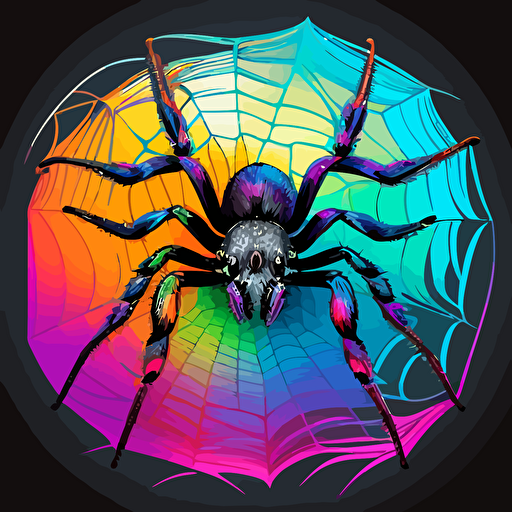 vector image of tarantula in a rainbow spider web,