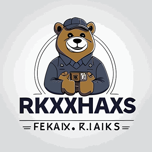 logotype with friendly electrician bear, company name "Rymarks Elektriska", white background, vector style