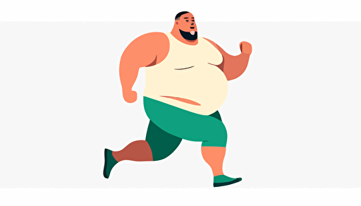 a big man running to the camera, front view, fullbody, dynamic, simple vector illustration, flat design, isolated element, simple white background,