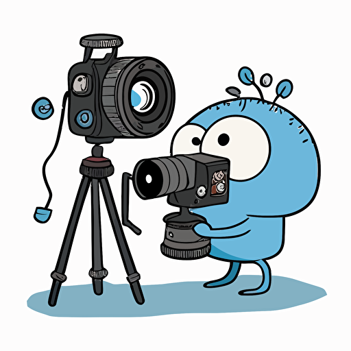 an apus apus taking photos with a DSLR on a tripod, vector image, simple, three color, blue, black, white