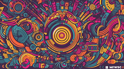 poster for an electronic music festival. Bright primary colours, vector art.