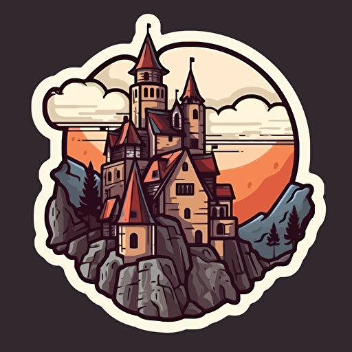 Dracula's Castle, Saturday Morning Cartoon Style, Sticker, Vector