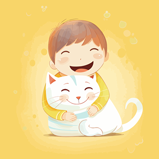 multicolor, child illustration, big, vector, background white, cat, littlr cat, light yellow, smile, happy, joy, child 6144x6144