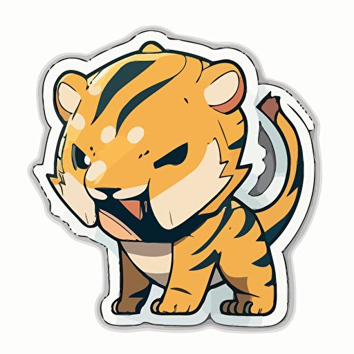 die-cut sticker, cute kawaii golden saber tooth tiger sticker, white background, illustration minimalism, vector, oceanic tones.