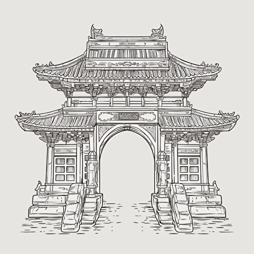 vector, line drawing, simple design, asian traditional gate, front view