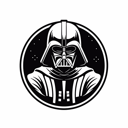 Chubby darth vader illustration, looking at the camera, minimal, outline strokes only, black and white, logo, vector, white background