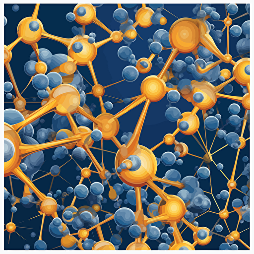 molecular structures, blue and gold, vector drawing, buckminster Fülle