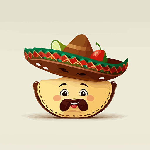 a cute smily tacos with a sombrero, white background, cartoon style, vector style