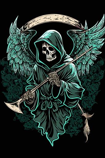 hooded reaper with bow and arrow and wings vector art style moral patch