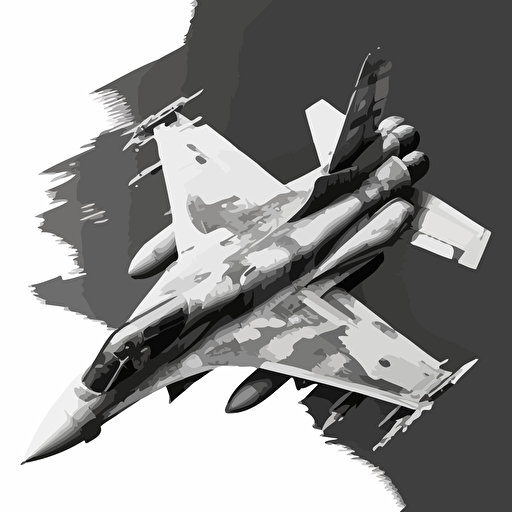 top view of a USAF F16 jet fighter, black and white, not much detail, no texture, no background clipart vector style