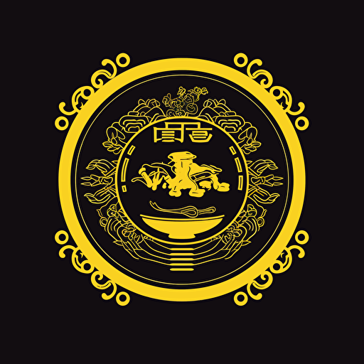 an emblem for hot pot restaurant chain, vector, simplechinese style, yellow color, black background