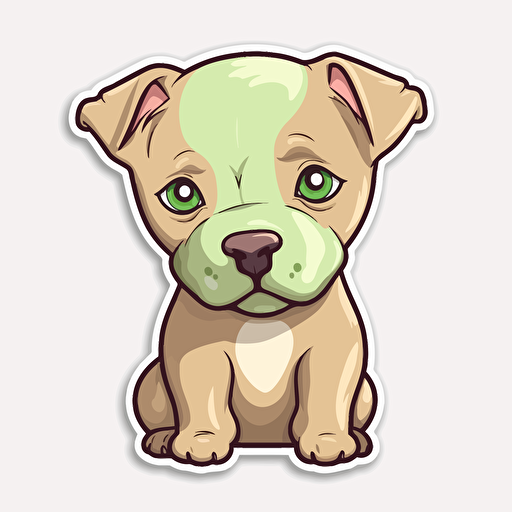 tan red nose american pitbull terrier puppy, light green eyes, sticker, cartoon, kawaii, Vector, soft contour, White Background