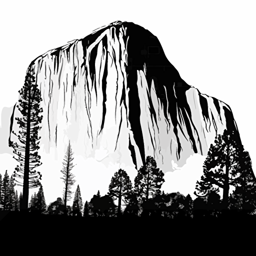 black silhouette of yosemite valleys el capitan, vector art, simple, white background