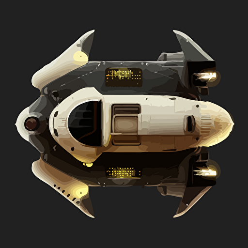 space ship on black background, top-down view, clean, simple, no shadows, vector