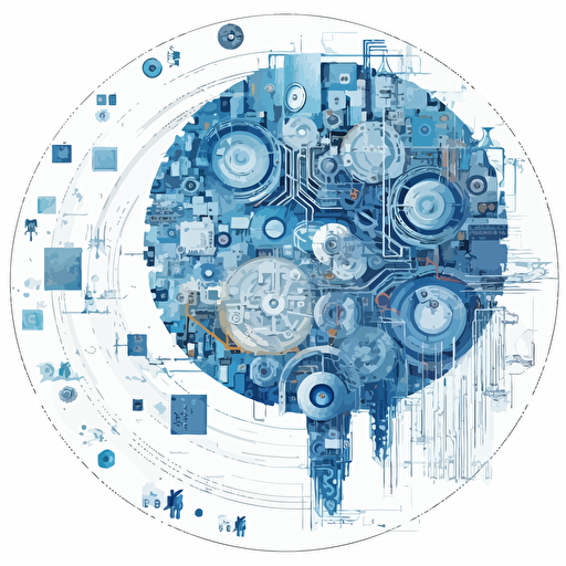 a vector diagram of AI, white background, detailed, blue color scheme