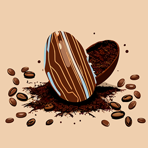 vectorized illustration of an easter egg chocolate next to a lot of coffee bean