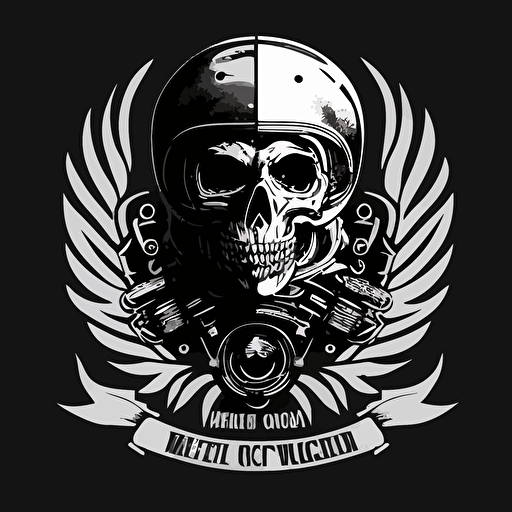 motorcycle club logo, BMW R100 and skeletor, simple vector, black and white