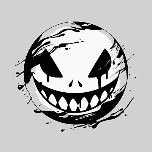 2D vector creepy smiley face black and white