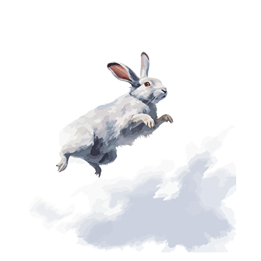 bunny, vector art, white backround, white bunny, from the side, painting, in the air