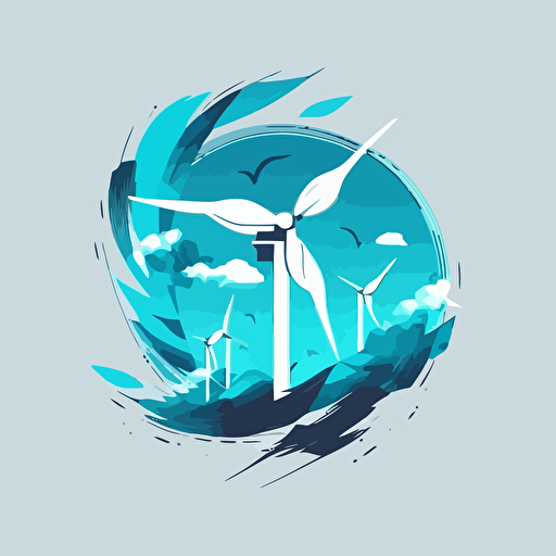 vector art logo of wind farm, sky blue palette. Minimal style. 2:4