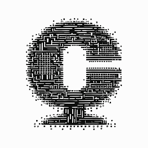 a futuristic pixel iconic logo containing alphabets such as O S M I Q U E, black vector on white background