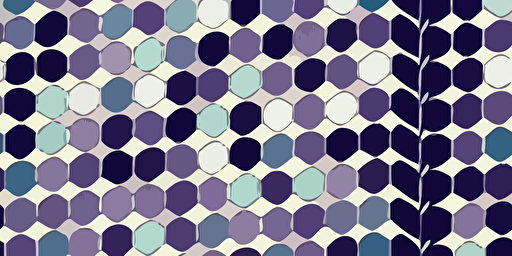 hexagonal vector style illustration, repeatable pattern, blue and purple and green, lino print, line detail, grainy texture