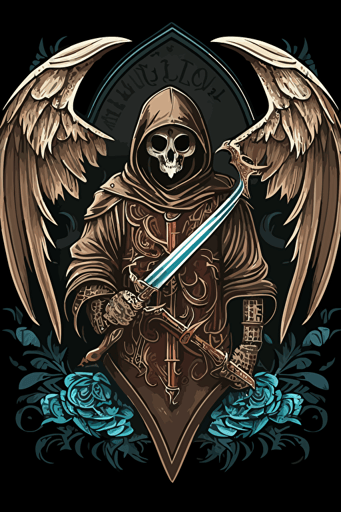hooded reaper with sword and wings vector style moral patch