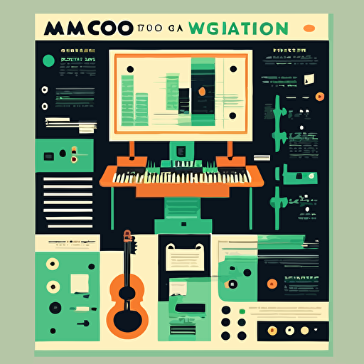 A poster about the music composition workshop. Need to have a sense of technology. Flat vector illustration, AR 3:4