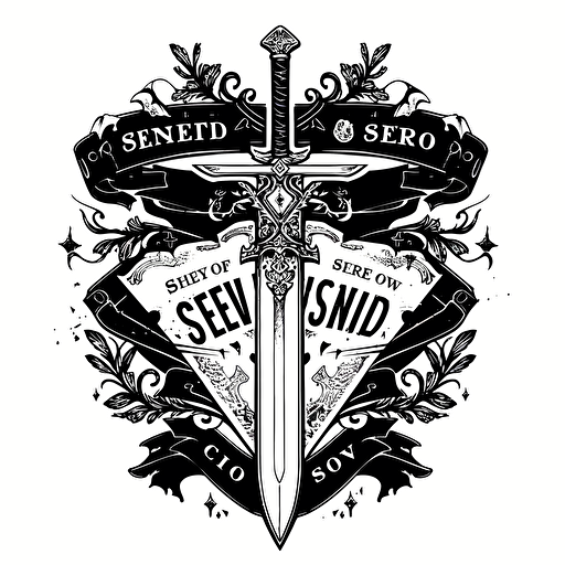 logo design for a secret society called "the sword and pen", black and white, fantasy, vector, design, logo