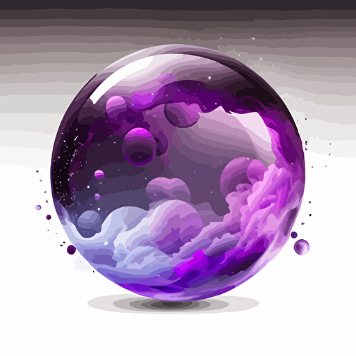 very simplified vector logo of a glass orb containing a purplish, starry cloud of gas similar to a nebula black and white, white background