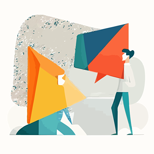 2 people talking, one says triangle another one understands rectangle, white background, Artsy flat vector illustration