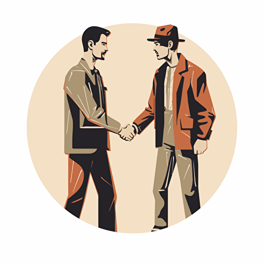vector illustration 2 men shaking hands, white background, minimalist