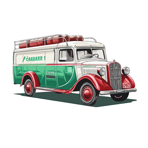 vector drawing red white green delivery car of a german pharmacy