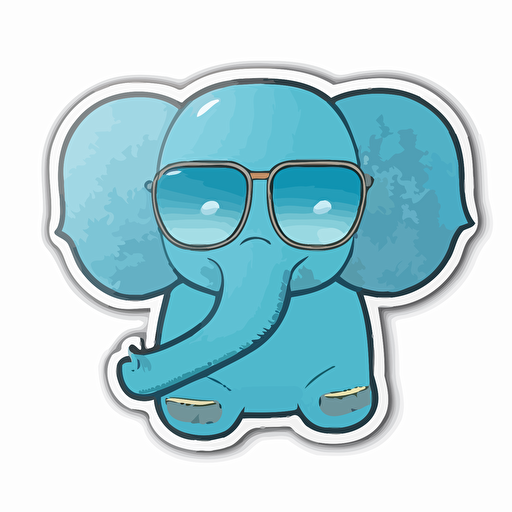 sticker, a Cute Elephant with sunglasses, kawaii, contour, vector, white background