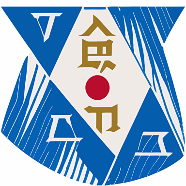generating a football team badge in the shape of a triangle, vectorized, and named '私はよとしま', with predominantly blue colors. The badge should have a modern and dynamic style, with emphasis on the team name written in an elegant and legible font. The badge should also include elements such as a soccer ball