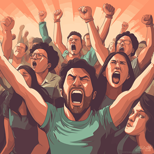 people shouting line vector drawing ar 16:9