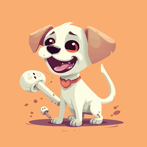 A friendly cartoon dog and bone, showcasing a lovable dog with a wagging tail and a bone in its mouth, Artwork, vector illustration,
