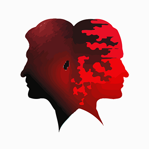 red and black gradient logo of 2 heads, vector