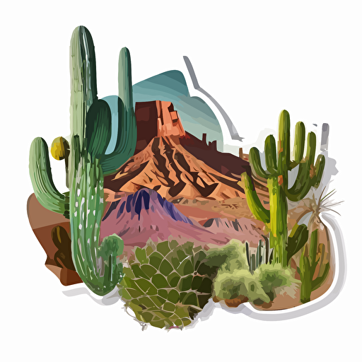 sticker in the shape of utah with cacti, sticker, vector, white background