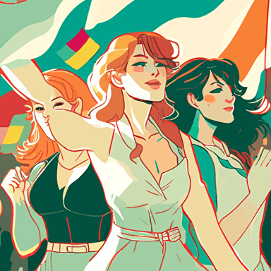 propaganda style image of transgender women to celebrate transgender day of visibility by Leiji Matsumoto, foreshortening, 2d flat vector art, flat colors, comic book style vibrant, never seen