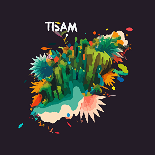 colorful vector art, exploding island of taiwan, top down view of taiwan