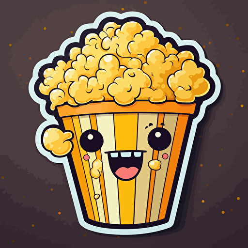 sticker design, super cute pixar tub of popcorn, vector