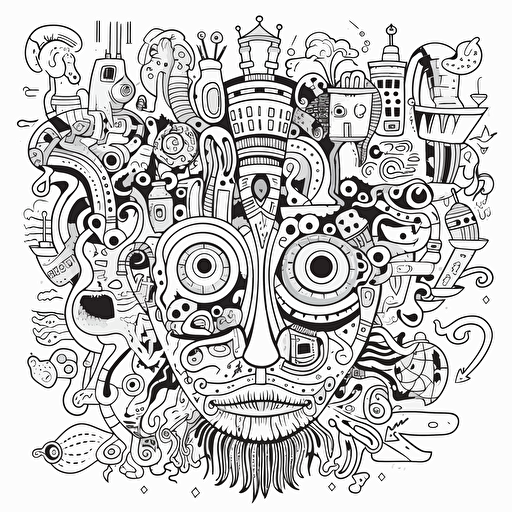 2d illustration, simple vector weird coloring page