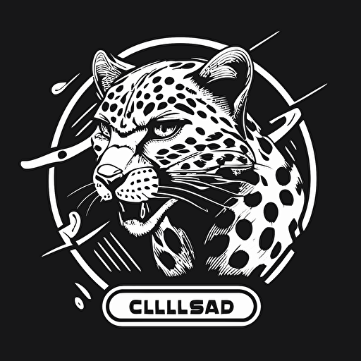 an uncluttered illustration for a speed club. The leopard is the club's mascot. Represent the whole body of the animal. 90s spirit, vector, in black and white, flat 2d