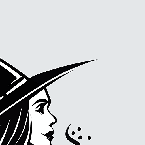 simple flat beautiful beer drinking witch logo, black and white, white background, vector style