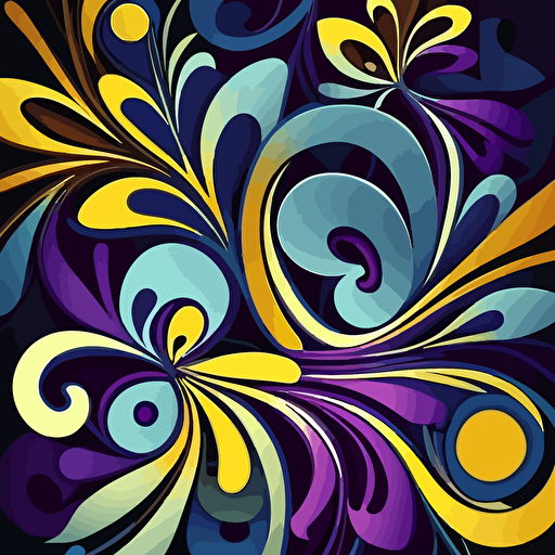 PATTERN FLOWER AND ORGANIC FORMS IN VECTOR STYLE, PURPLE, YELLOW AND BLUE