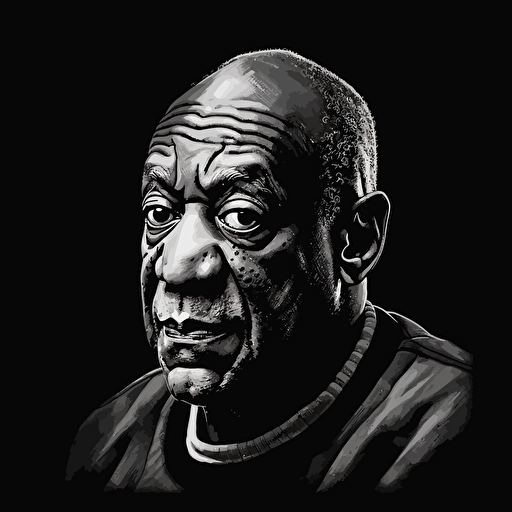drunk bill Cosby. High detailed. Vector image. Black background. Drawing. Uhd. 16k.