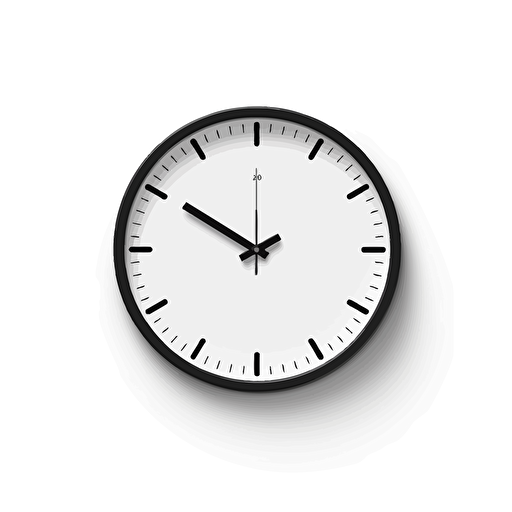 minimal clock only sans serif numbers and minute tickers. black and white design only. no shadows. flat. vector. svg.