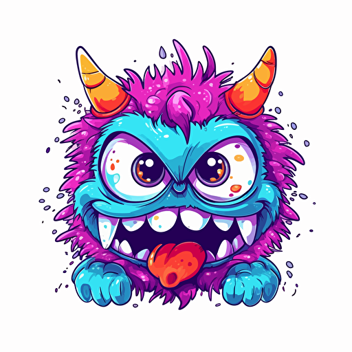 monster cute face caracter, as a vector, 2d, drawing colorfull , emoji white background v5