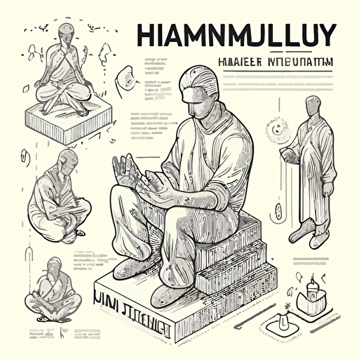 humility meditation isometric hand drawn sketches line drawing illustration vector